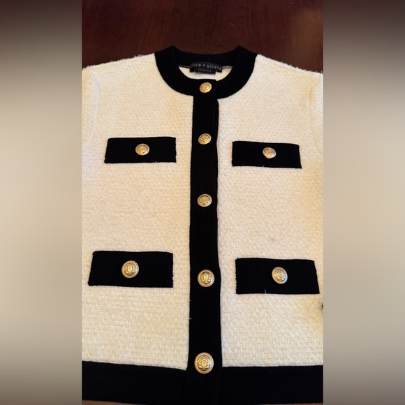 Alice + Olivia Black and Cream Knitwear CLAIRA CARDIGAN - Picture 5 of 8